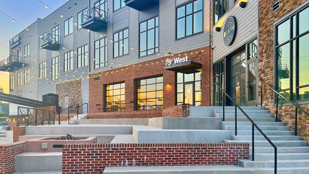 Exterior shot of building at sunset