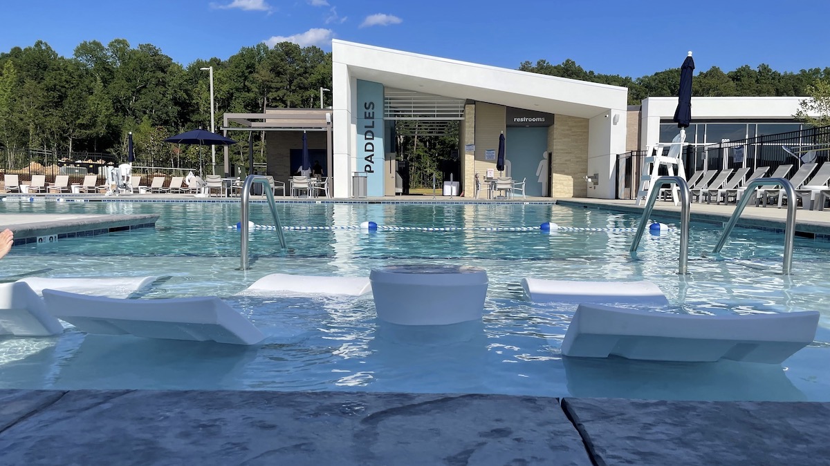 View of the new Paddles Swim and Pickelball pool located at MOSAIC in Pittsoboro, NC.